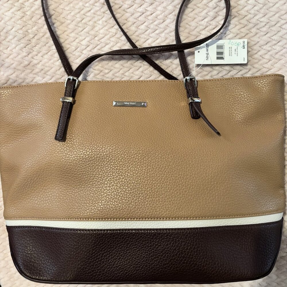 Nine West Large Handbag Tote Tan and Brown NWT Original $89
